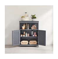Slickblue Bathroom Storage Floor Cabinet Free Standing With Double Shutter Door And Adjustable Shelf