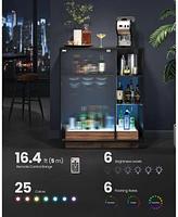 Slickblue Wine Bar Cabinet with Lights, Led Sideboard Cabinet with Wine Storage, Glass Holder