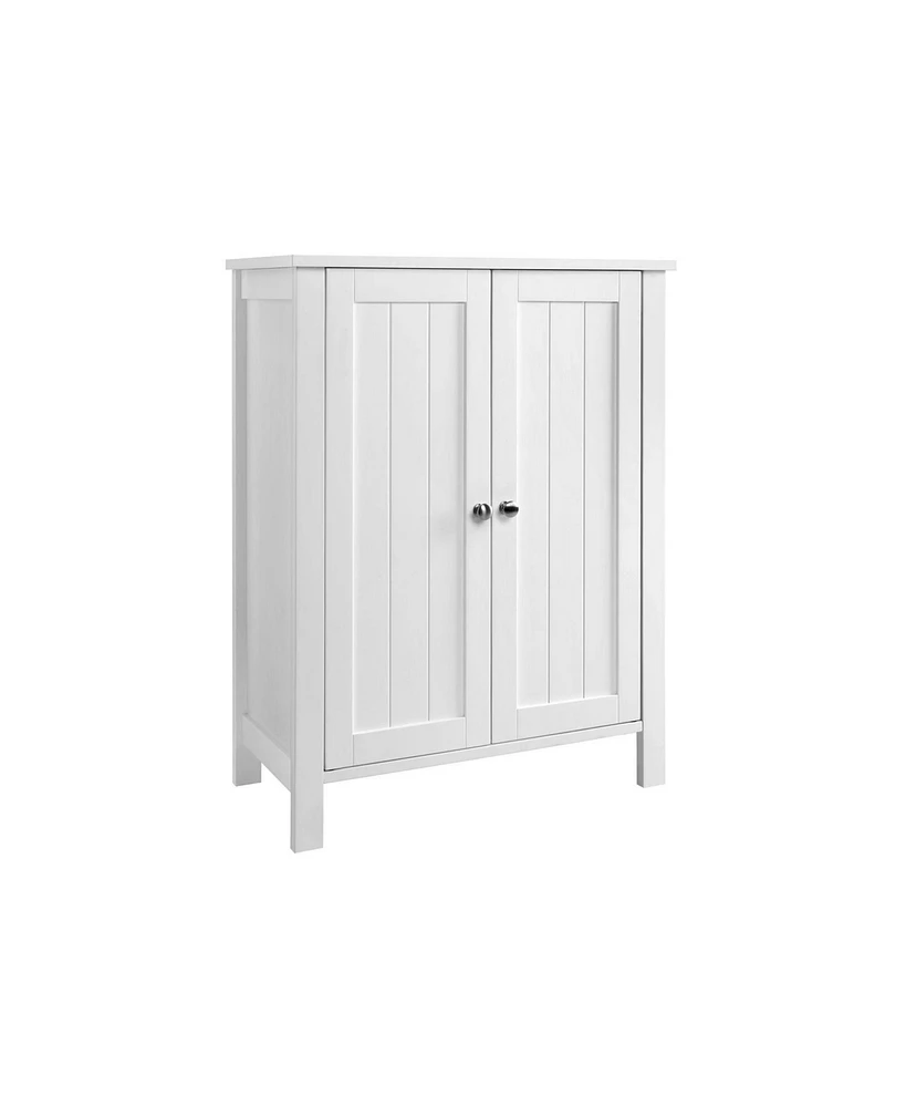 Slickblue Bathroom Floor Storage Cabinet With Double Door Adjustable Shelf