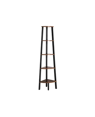 Slickblue Industrial Corner Shelf, 5-tier Bookshelf, Plant Stand, Wood Look Accent Furniture With Metal Frame