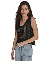 Dkny Jeans Women's Cropped Crochet Scoop-Neck Top