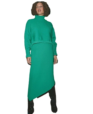 Eloquii Plus Size Asymmetrical Ribbed Knit Skirt - 22/24, Fern Green