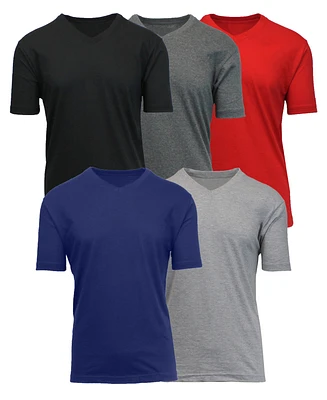 Blue Ice Men's Short Sleeve V-Neck Tee-5 Pack - Black-Charcoal-Red-Navy