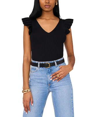 1.state Women's V-Neck Flutter Sleeve Knit Top