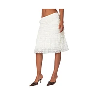 Edikted Women's Louise Lace And Mesh Ruffle Midi Skirt