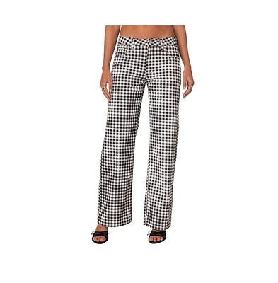 Edikted Women's Gingham Printed Low Rise Jeans - Black-and