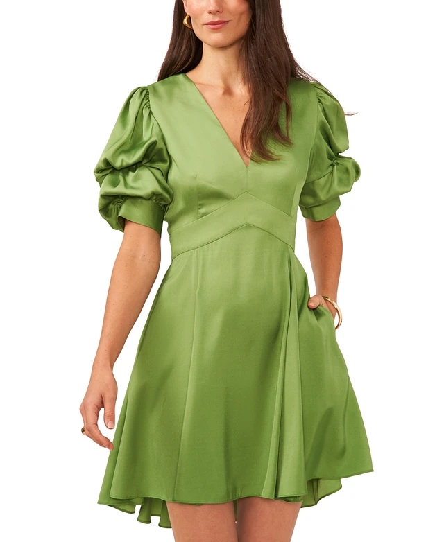 macys green dress short Macy Charmeuse Off The Shoulder Rouche Short Dress