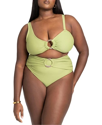 Eloquii Plus Ring Hardware Bikini Bottom - 14, Sage Green
