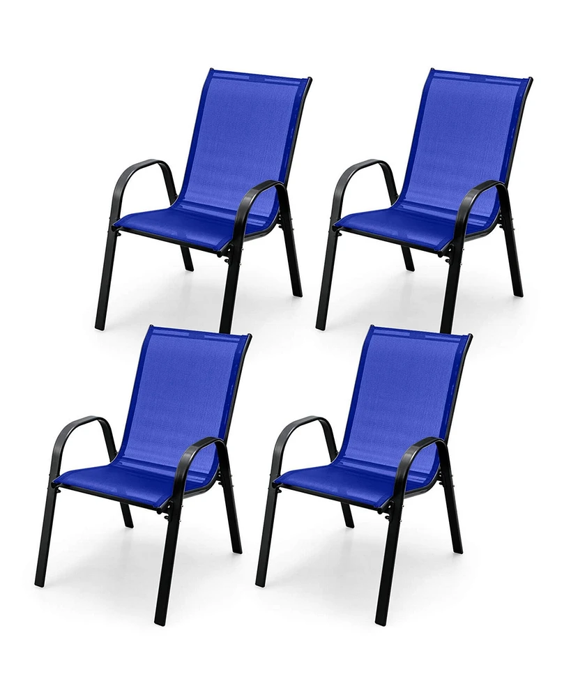 Costway Set of 4 Patio Dining Chairs Stackable Armrest Space Saving Garden