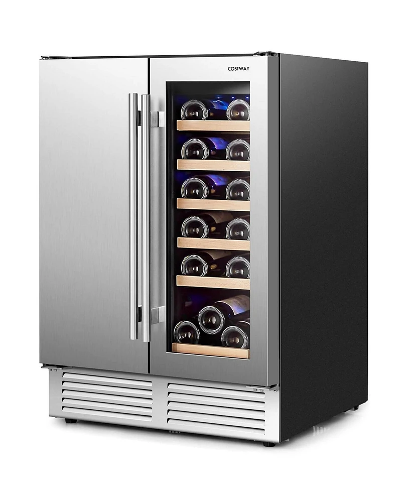 Costway 2-in-1 Beverage and Wine Cooler Free-standing & Built-in Dual Zones Wine Fridge