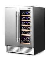 Costway 2-in-1 Beverage and Wine Cooler Free-standing & Built-in Dual Zones Wine Fridge