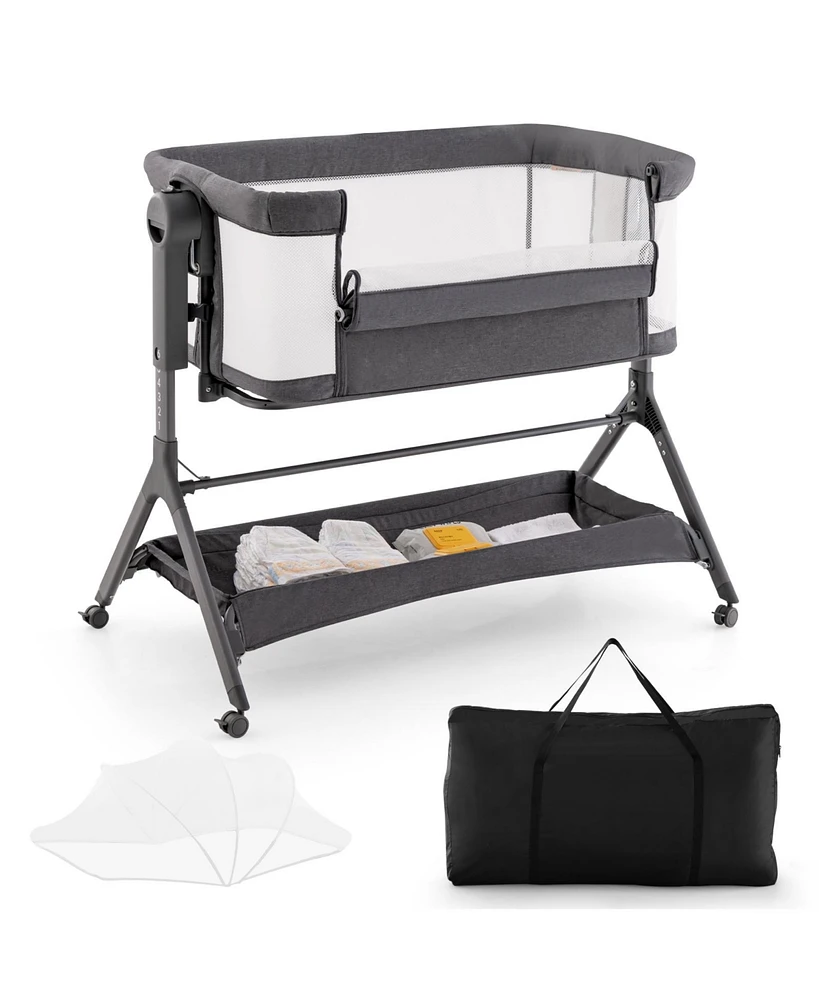 Costway Boys Height Adjustable Bedside Sleeper Baby Crib with Storage Bag