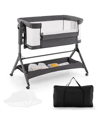 Height Adjustable Bedside Sleeper Baby Crib with Storage Bag