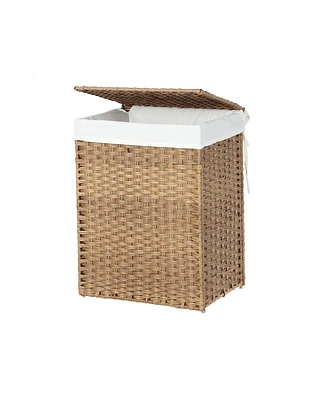 Slickblue Handwoven Laundry Basket With Lid, Rattan Divided Clothes Hamper With Handles