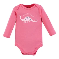 Hudson Baby Baby Girls Cotton Long-Sleeve Bodysuits, Sparklesaurus, 5-Pack