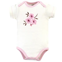 Touched by Nature Baby Girls Organic Cotton Bodysuits 5pk, Cherry Blossom, 0-3 Months