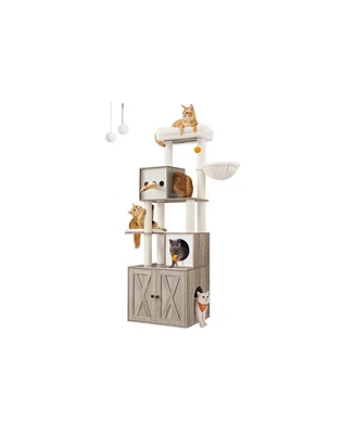 Slickblue 72.8-inch Tall Cat Tree With Litter Box Enclosure, Scratching Posts