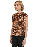 Calvin Klein Women's Short-Sleeve Printed Button Front Shirt