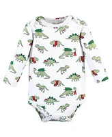 Hudson Baby Boys Unisex Cotton Long-Sleeve Bodysuits, Christmasaurus, 3-Pack