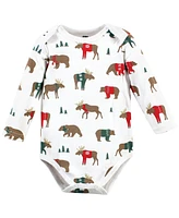 Hudson Baby Boys Unisex Cotton Long-Sleeve Bodysuits, Moose Be Christmas, 3-Pack