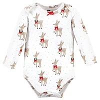 Hudson Baby Girls Cotton Long-Sleeve Bodysuits, Fancy Rudolph, 3-Pack