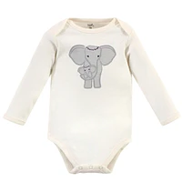 Touched by Nature Baby Girls Organic Cotton Long-Sleeve Bodysuits 5pk, Pink Elephant, Preemie