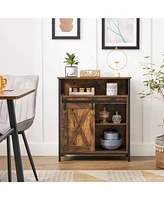 Slickblue Sideboard Cupboard With Open Compartment, Sliding Barn Door, Adjustable Shelf