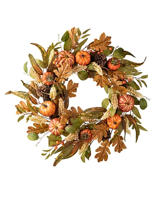 Glitzhome 24"D Fall Pumpkin Leaf Floral Wreath
