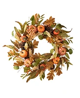 Glitzhome 24"D Fall Pumpkin Leaf Floral Wreath