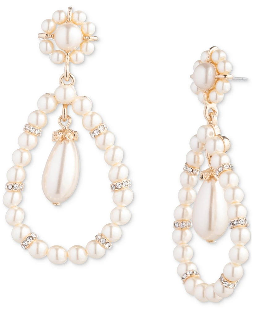 Marchesa Gold-Tone Pave & Imitation Pearl Orbital Drop Earrings