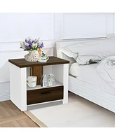 Sugift Accent Nightstand with Drawer and Open Shelf