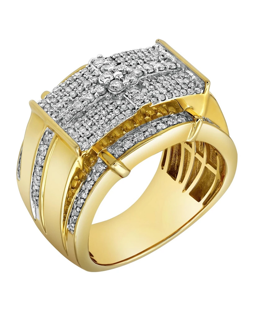 LuvMyJewelry Banner of Bling Natural Certified Diamond 1.24 cttw Round Cut 14k Yellow Gold Statement Ring for Men