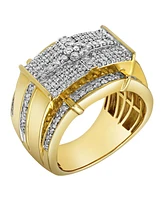 LuvMyJewelry Banner of Bling Natural Certified Diamond 1.24 cttw Round Cut 14k Yellow Gold Statement Ring for Men
