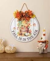 Glitzhome 15"D Fall Wooden Round Word Sign Door Hanger