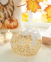 Glitzhome 6"D Fall Amber Dots Round Glass Pumpkin