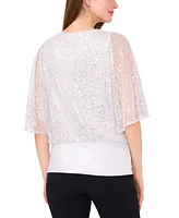 Msk Women's Sequined Mesh Pull-On Blouson Top