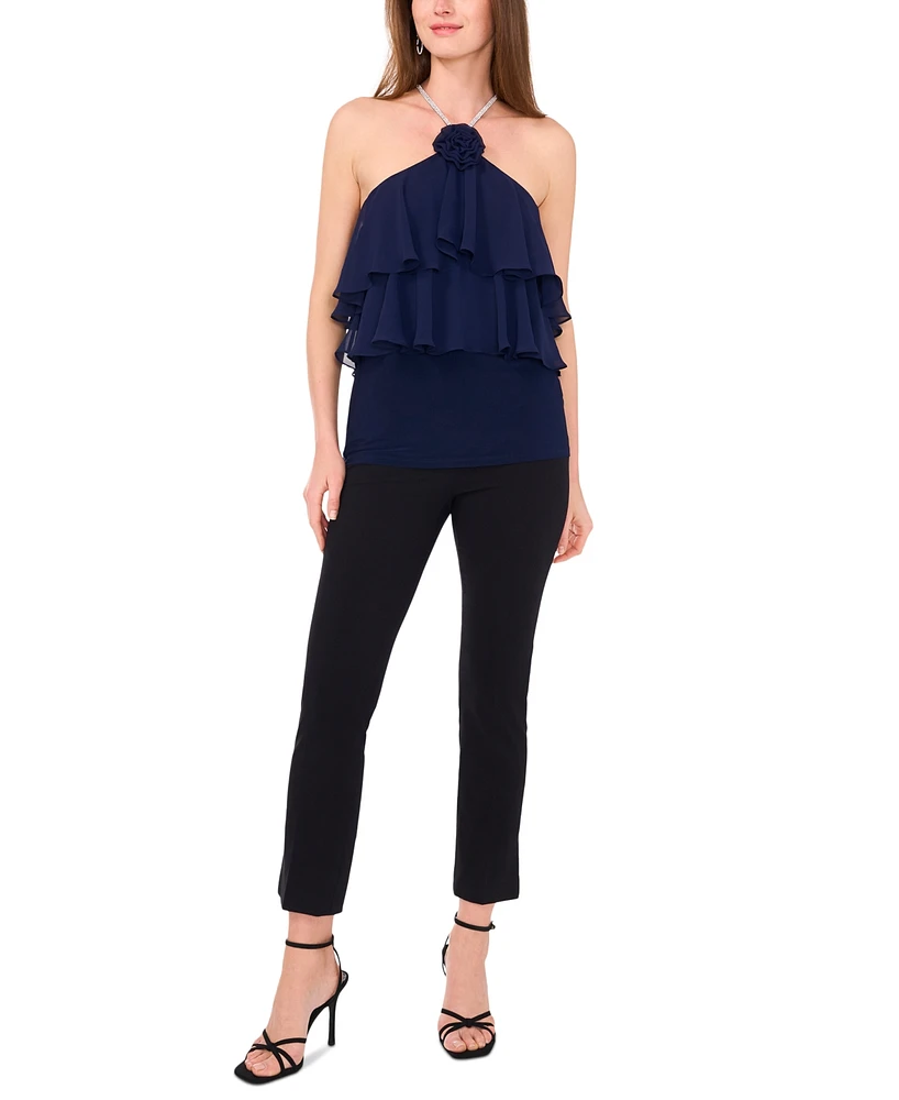Msk Women's Embellished Tiered Halter Top