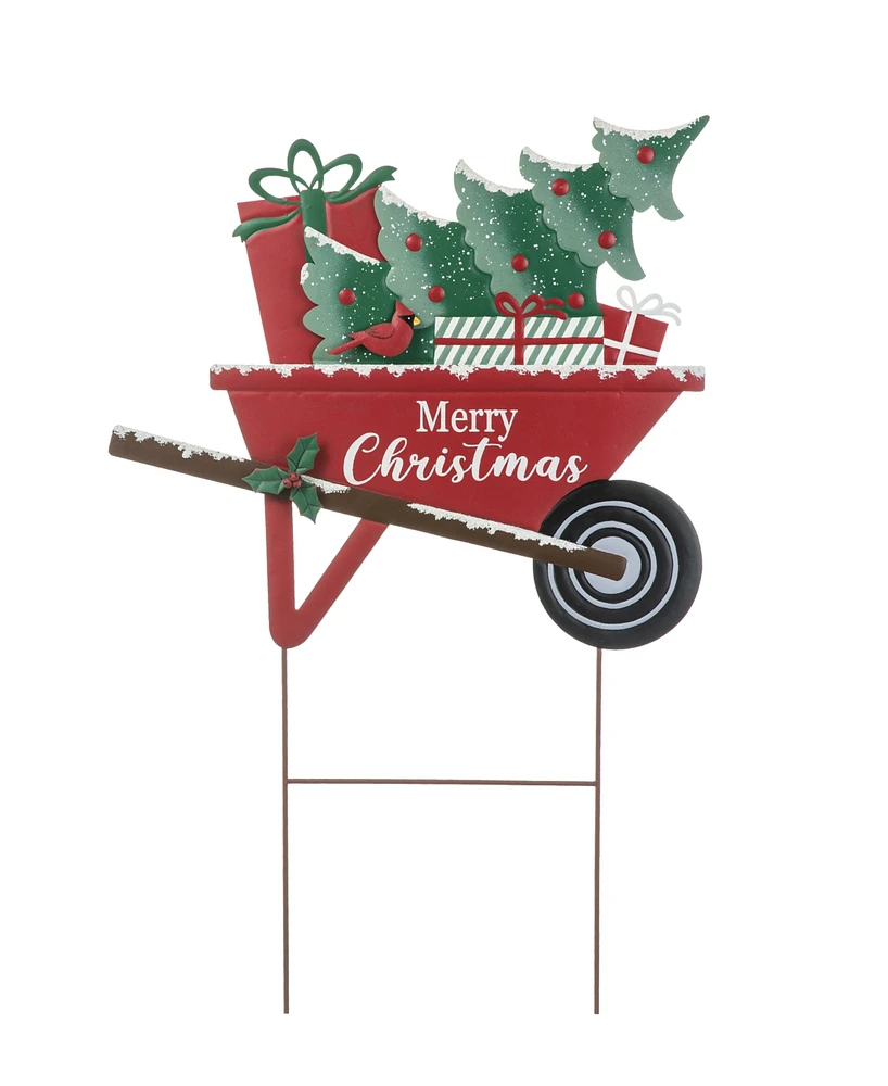 Glitzhome 30"H "Merry Christmas" Metal Wagon Yard Stake or Wall Decor