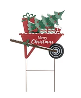 Glitzhome 30"H "Merry Christmas" Metal Wagon Yard Stake or Wall Decor