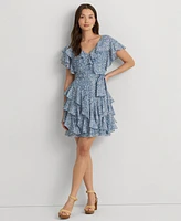 Lauren Ralph Women's Ruffled Chiffon Fit & Flare Dress