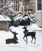 Glitzhome 42"H Set of 2 Christmas Metal Silhouette Reindeers Yard Stake or Wall Decor