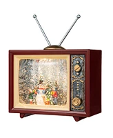 Glitzhome 7.5"L Lighted Tv with Snowman Waterglobe