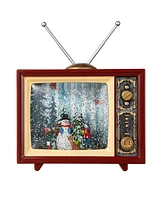 Glitzhome 7.5"L Lighted Tv with Snowman Waterglobe