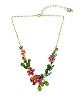 Betsey Johnson Faux Stone Tropical Flower Bib Necklace