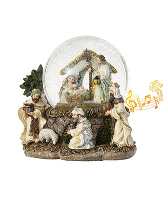 Glitzhome 150mm Christmas Oversized Resin Lighted Musical Snowflakes Nativity Scene Waterglobe