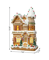 Glitzhome 12"H Resin Lighted Christmas Gingerbread House Table Decor