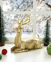 Glitzhome 11''H Resin Christmas Lying Reindeer Table Decor