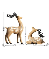 Glitzhome Set of 2 Resin Christmas Reindeer Table Decor