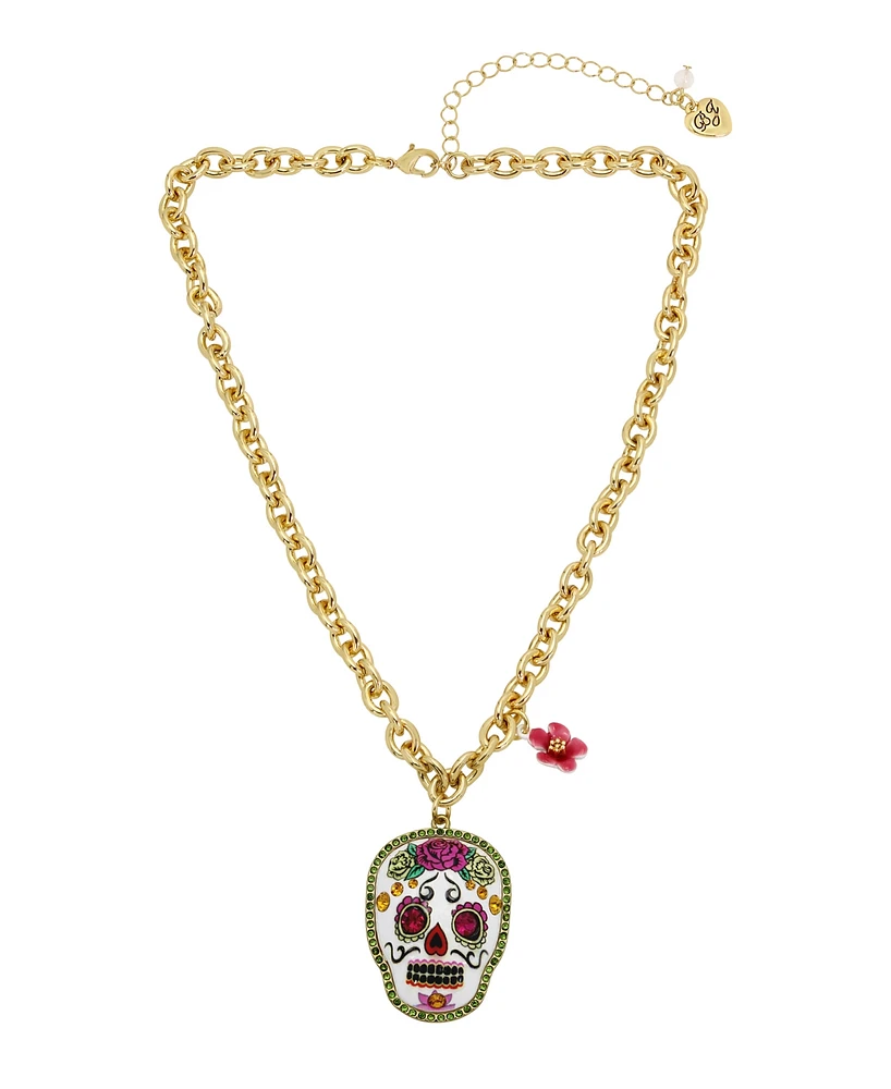 Betsey Johnson Faux Stone Sugar Skull Pendant Necklace