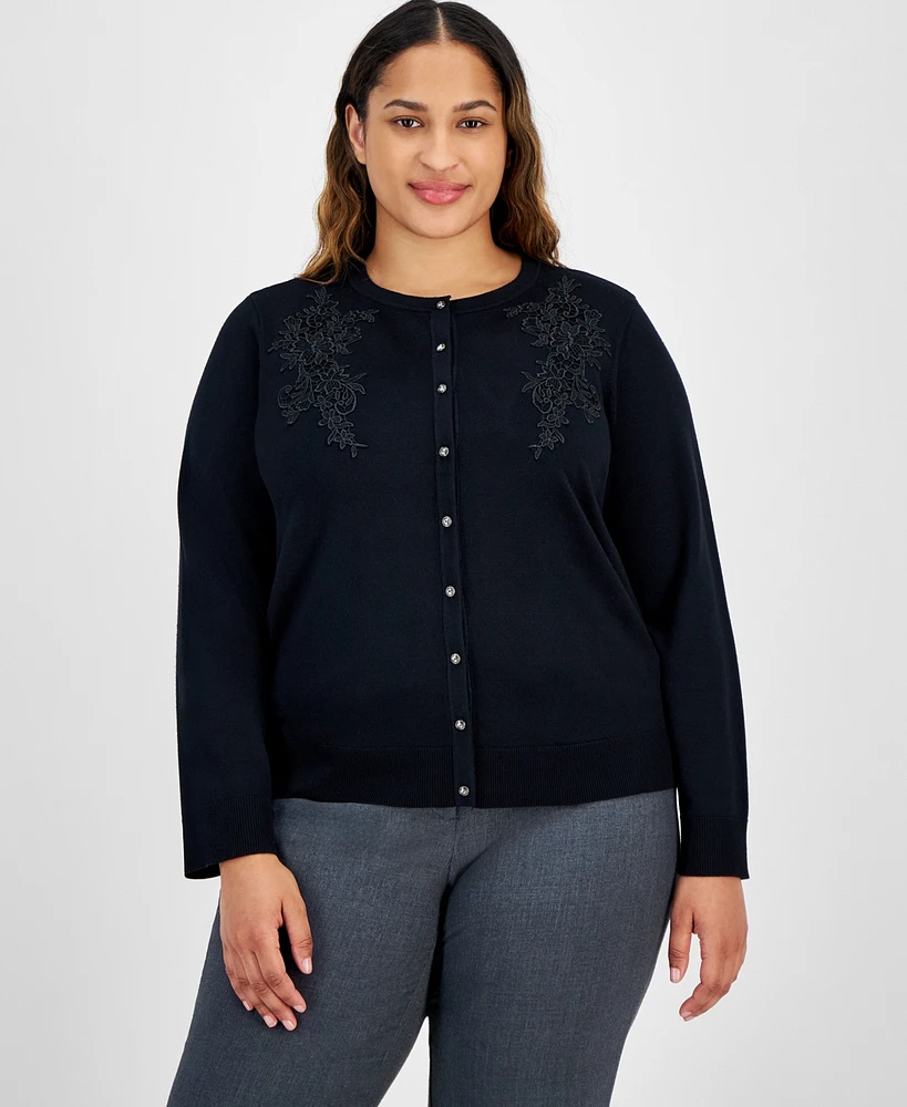 Jm Collection Plus Applique Long-Sleeve Button-Front Cardigan, Exclusively at Macy's